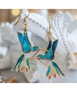 Silver Plated Hummingbird Dangle Drop Pierced Earrings - $13.18