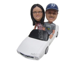 Custom Bobblehead Couple Wearing T-Shirts On A Long Drive In A Car - Motor Vehic - £183.35 GBP