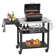 PARGRILL Three-Shelf Outdoor Grill Table 4 Swivel Caster Foldable Side T... - £181.76 GBP