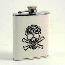 Bey Berk Stainless Steel &quot;Skull / Bones&quot; Flask on White Leather Crossbones  - $62.24 CAD