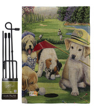 Golfing Puppies Burlap - Impressions Decorative Metal Garden Pole Flag Set GS110 - £26.84 GBP
