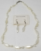 Mother of Pearl Necklace and Earrings Philippines Handmade 18&quot; - $18.95
