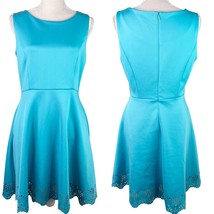 Cynthia Rowley Dress 10 Turquoise Pockets Sleeveless Stretch Cutouts A-Line - £27.65 GBP