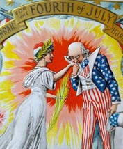 Uncle Sam Kissing Hand Of Lady America 4th Of July Postcard Series 258 Unused - £26.86 GBP
