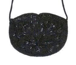 Black Beaded Shoulder Bag Crossbody for Party, Zipper and Interior Pocket  - £19.64 GBP