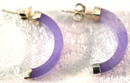Lavender Jade / Jadeite Crescent Earrings Set in Sterling Silver - $99.99