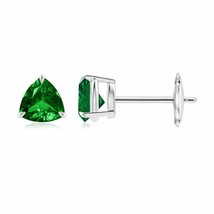 Natural Emerald Trillion Solitaire Stud Earrings in 14K Gold (Grade-AAAA , 5MM) - £1,830.02 GBP