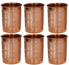 Pure Copper Water Drinking Glass Tumbler Glass Ayurveda Health Benefits Set Of 6 - £29.60 GBP