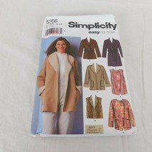 Simplicity 5306 Sewing Pattern Misses Women Jacket Coat Vest Sizes XS-S-... - $5.95