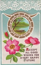 Accept All Good Wishes Flowers Lace 1913 Hartville OH Postcard C48 - £2.33 GBP