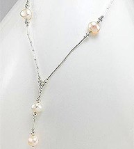 Sterling silver and freshwater cultured peach pearl necklace - £27.93 GBP