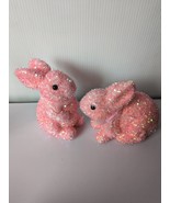 New Easter Bunny Pink Home Party Decor Set 2p Bunnies Sparkle Tinsel Cot... - £17.99 GBP