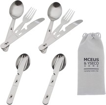 4-In-1 Camping Utensils Hiking Cutlery Set For 4, Portable Stainless Steel - £28.83 GBP