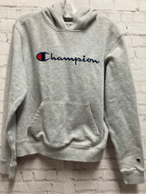 Vintage 90s Champion Sweatshirt XL Gray Hoodie Pockets Embroidered Spell out - £23.83 GBP