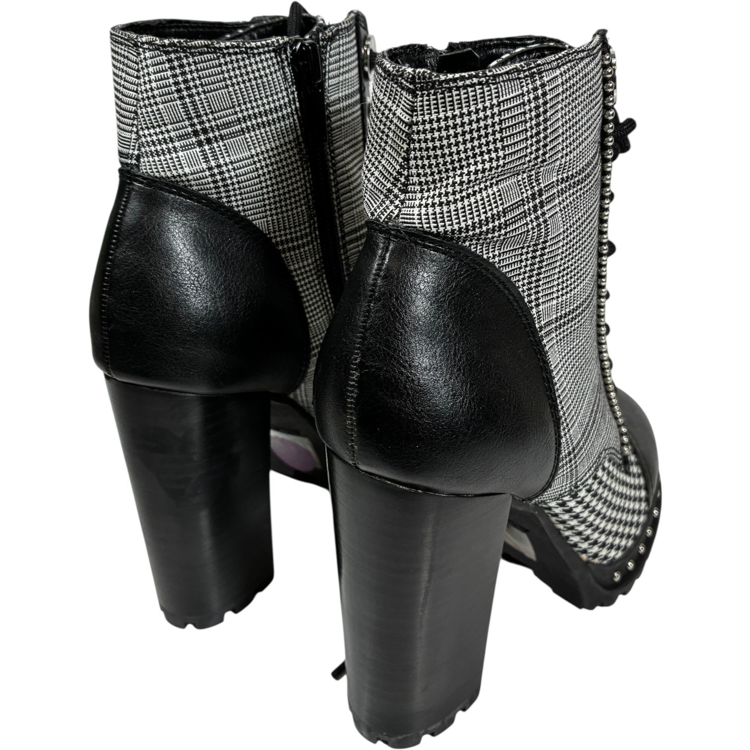 Aldo Marille Womens 6.5 Black & White Plaid/Checker Studded Heeled Ankle Boots Item image 13