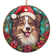 Funny Border Collie Dog Santa Stained Glass Wreath Christmas Ornament Gi... - £11.83 GBP