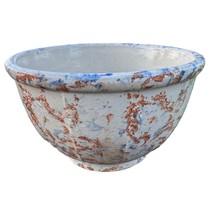 Vintage Medium Stoneware Paneled Spongeware Mixing Bowl 8 in Rustic Blue... - $40.49