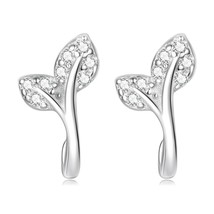 Bamoer 100% 925 Silver Mini Leaf Stud Earrings Fashion Zircon Plated Gold Ear St - £14.62 GBP