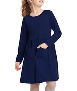 MERIABNY Girls LS Casual Knit Dress Navy Blue for 6-9 Years Old Key Hole... - £11.21 GBP