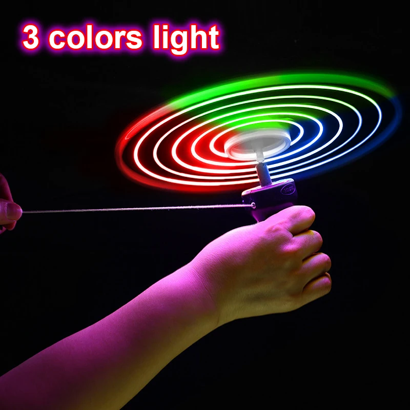 1pc Pull Wire Glow UFO Funny Spinning Flyer Luminous LED Light Handle Top - $10.91