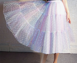 Pastel Color Layered Tulle Skirt Women Custom Plus Size Rainbow Tulle Midi Skirt image 4