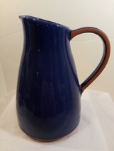 Vintage Cobalt Blue Glazed Stoneware/ Pottery Pitcher 9&quot; Tall - £19.73 GBP