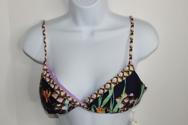 Trina Turk TT9HD89 Womens Navy Fiji Floral Mix Fixed Bikini Top sz 10 New - £31.06 GBP