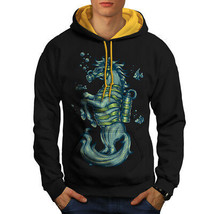 Wellcoda Scuba Diving Horse Mens Contrast Hoodie, Fantasy Casual Jumper - £31.46 GBP