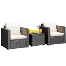 3 PCS Patio Rattan Furniture Set Conversation Wicker Set Cushioned Sofa Outdoor - £313.74 GBP