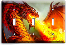 Mythical Fire Breathing Red Dragon 3 Gang Light Switch Wall Plates Room Hd Decor - £15.80 GBP
