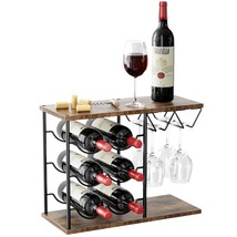 Wine Racks Countertop, Wine Bottle Holder For 6 Bottles &amp; 4 Glasses Holder, Meta - $54.99