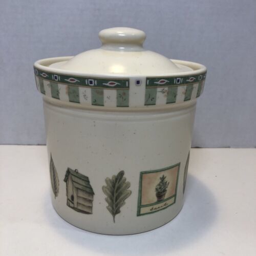 Pfaltzgraff Naturewood Small Canister w 504 Lid 4.75" tall Leaves Birdhouse Herb - $14.84