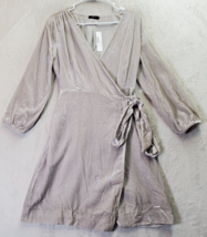J.CREW Wrap Dress Womens Size 6 Gray Velour Lined Long Sleeve V Neck Drawstring - £21.79 GBP