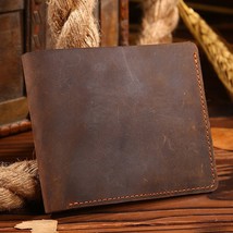 Retro Crazy Horse Leather Men Wallets 2022 New Leisure Soft Cowhide Wallet Card  - £28.11 GBP