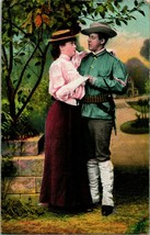 Vtg Postcard 1908 Romance Garden w Soldier in Uniform - £7.81 GBP