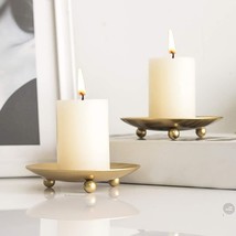 Gold Iron Plate Candle Holder, Decorative Iron Pillar Candle Plate, Set of 2, - £12.58 GBP+