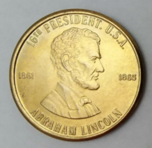 Abraham Lincoln 16th President Honest Abe Brass Coin Medal Token 28mm - £8.51 GBP