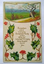 Christmas Postcard Holly Poem Series L-11 Nash Embossed Wheeler Wis - £11.07 GBP
