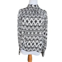 Joie Black White Geometric Print High Pleated Neck Blouse Women Size Xs Cut Out - £24.03 GBP