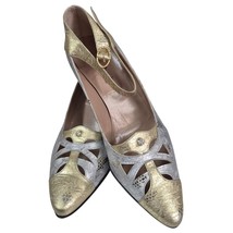 Vtg Peter Fox Metallic Mary Jane Heels Gold/Silver Printed Leather 7.5 8... - $168.40
