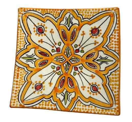 Primary image for MOROCCAN Bread Plate Handmade Pottery Hand Painted Orange Square Salad Appetizer