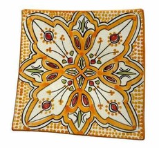 MOROCCAN Bread Plate Handmade Pottery Hand Painted Orange Square Salad A... - $20.79