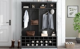 Modern Style Multiple Functions Hallway Coat Rack with Metal Black Hooks - £259.02 GBP