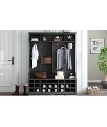 Modern Style Multiple Functions Hallway Coat Rack with Metal Black Hooks - £260.84 GBP