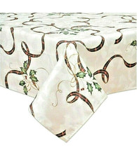 Lenox Damask Tablecloth Christmas Holiday Nouveau Ribbon Tartan 52x70 Rectangle - £50.82 GBP