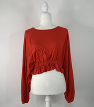 En Creme NWT Sophie cinched women’s M cropped long sleeve red blouse H2 - £10.64 GBP