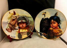 2 plate of kids with a Horse &amp;  Bald eagle by Perillo 1986 - £16.61 GBP