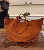 ZARA BNWT 2025. ORANGE LEATHER SUEDE MAXI TOTE BAG. 6136/410/618 - $202.90