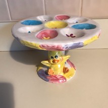 EASTER Deviled Egg Dish Plate Dyed Colorful Ceramic Bunny Rabbit Baby Ch... - £12.75 GBP