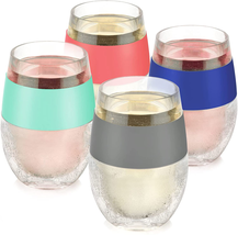 Cooling Cups 4 pcs Plastic Double Wall Insulated Freezable 8.5oz Assorted Colors - £48.32 GBP